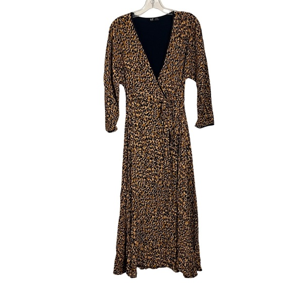 Zara Leopard Print Wrap Midi Dress Size Small Mob Wife Maximalist Animal Brunch - Picture 6 of 11